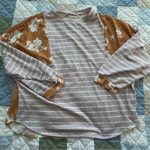 Striped and Floral Long Sleeve Top